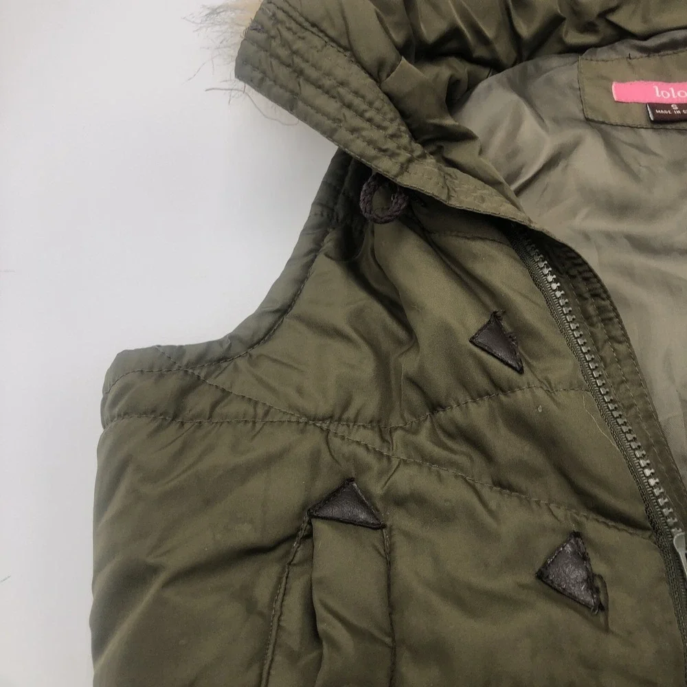 Lola Womens Puffer Vest Hoodie‎ Zipper Front Moss Green Size Small Polyester